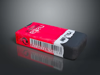 Red MAGA Eraser With Barcode And Brand Label On Packaging 3d model
