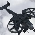 Black Armed Military Helicopter With Weapon Systems Flying In Clouds