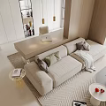 Modern Living and Dining Room Interior With Neutral Tones Sofa Coffee Table And Dining Chairs