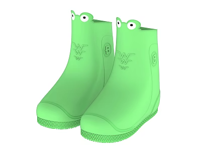 Green Frog Shaped Rain Boots With Big Eyes And Textured Sole For Kids 3d model