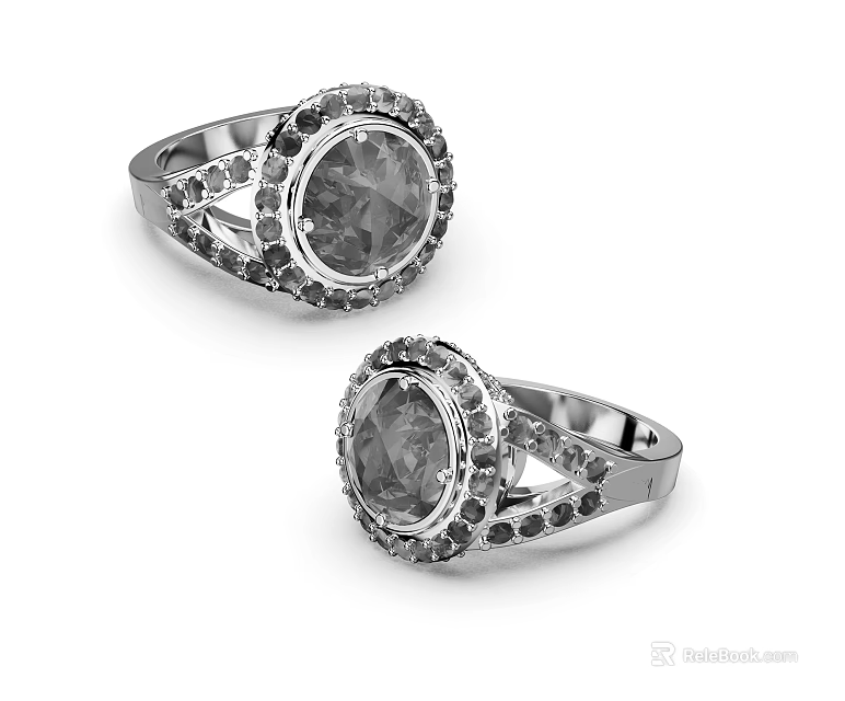 Exquisite Gemstone Rings Featuring Large Center Stones And Surrounding Small Accent Gems 3d model 