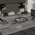 Modern Living Room Sofa And Coffee Table Set With Cushions Decorative Items And Bookshelves