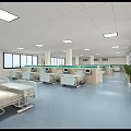 Spacious Medical Ward Interior Featuring Patient Beds Medical Equipment And Wall Charts