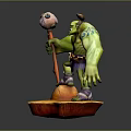 Muscular Green Man Holding Colorful Staff Standing On Orange Base With Purple Waistband