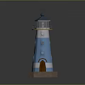 Lighthouse Shaped Decorative Furniture With Blue White Yellow Accents And Brown Door