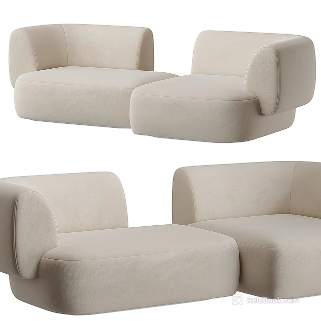 Modern Beige Sectional Sofa With Soft Fabric Upholstery And Comfortable Modular Design 3d model 