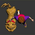 Smiling Boy In Purple Outfit Standing With Yellow Dog Creature Character