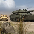Military Utility Vehicles Featuring Tank And Armored Car In Open Terrain With Rocks And Grass