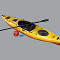 Yellow Kayak With Paddle And Red Buoy For Water Sports Activity