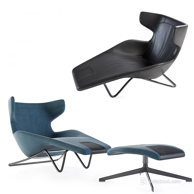 Modern Black And Blue Lounge Chair With Metal Frame And Comfortable Design 3d model 