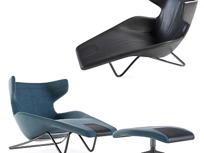 Modern Black And Blue Lounge Chair With Metal Frame And Comfortable Design 3d model