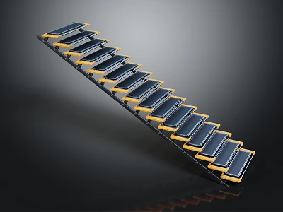 Modern Staircase With Glass Treads And Black Yellow Metal Frame Design 3d model