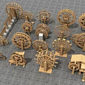 Garden Ornaments Showcasing Diverse Wooden Water Wheel Models And Decorative Pieces