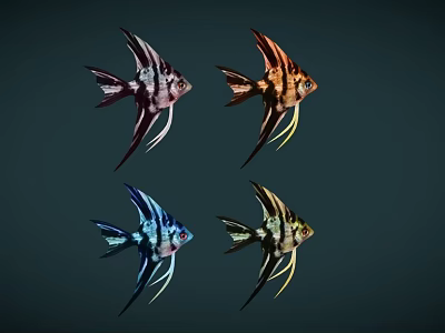 Colorful 3D Animated Fish Characters with Different Vibrant Colors for Game and Movie Design 3d model