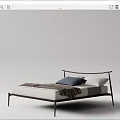 Modern Double Bed With Metal Frame Blue Pillow White Sheets And Blanket 3d model
