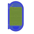 Oval Shaped Soccer Field With Green Grass And Blue Running Track