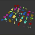 Various Plant Models Including Trees Shrubs And Flowers Arranged In Circle On White Background