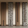 Modern Decorative Columns With Wooden Texture Black White Patterns And Metal Accents