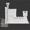 White Castle Architecture With Tall Towers Blue Flags Decorative Spires And Grand Entrance