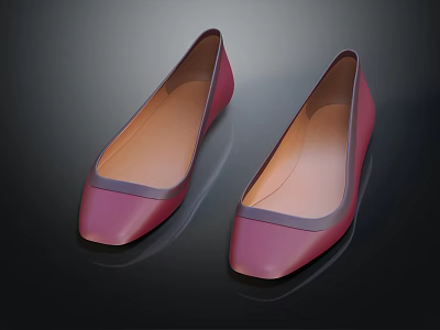 Women's Pink Square Toe Flats With Gray Trim And Light Brown Sole 3d model