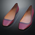 Women's Pink Square Toe Flats With Gray Trim And Light Brown Sole