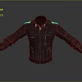 Black Leather Jacket With Open Zipper Long Sleeves And Pockets 3D