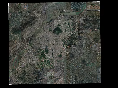 Birds Eye View Planning Urban Layout With River Green Spaces And Building Areas 3d model