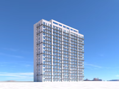 High Rise Residential Building Modern Exterior Design With Large Windows And Balconies Under Blue Sky 3d model