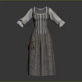 Vintage Gray Striped Dress With Belted Waist Long Sleeves And Pouch
