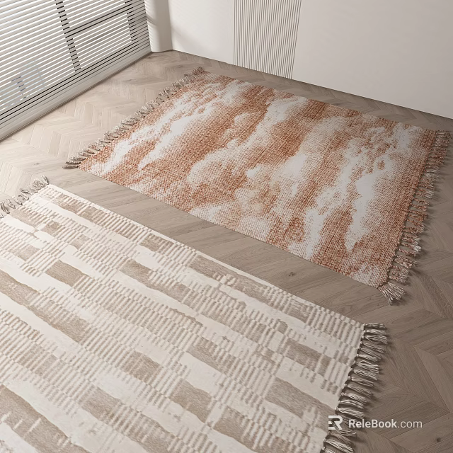 Square Rugs With Textured Patterns In Neutral Tones On Wooden Floor 3d model