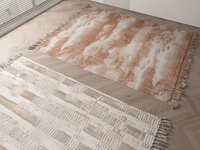 Square Rugs With Textured Patterns In Neutral Tones On Wooden Floor 3d model