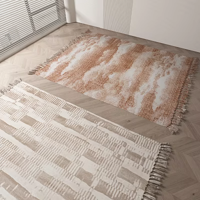 Square Rugs With Textured Patterns In Neutral Tones On Wooden Floor 3d model