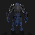 Blue Muscular Wolf Creature In Black Armor Standing Fantasy Character Design