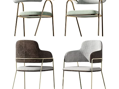 Modern Single Accent Chairs With Metal Legs And Upholstered Seats In Light Green Brown Gray 3d model