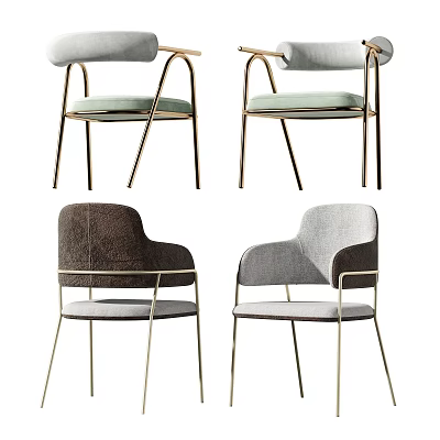 Modern Single Accent Chairs With Metal Legs And Upholstered Seats In Light Green Brown Gray 3d model