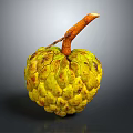 Fresh Yellow Custard Apple With Bumpy Texture And Brown Stem On Gray Background 3d model