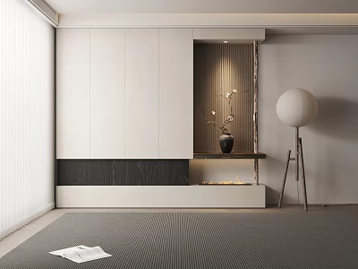 Modern White Entryway Cabinet and Side Cabinet with Decorative Vase and Floor Lamp 3d model