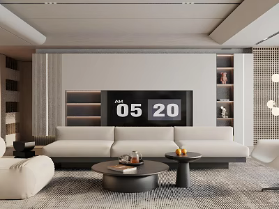 Modern Living Room Interior Design With Sofa TV Coffee Table And Bookshelves 3d model