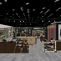 Modern Fashion Specialty Store Interior With Shoe Racks Display Tables Stools and Bags