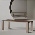 Modern Long Wooden Dining Table with Minimalist Design and Mirror Reflection 3d model