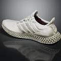 White Knitted Upper Running Shoes With 3D Printed Sole And Three Stripes Design