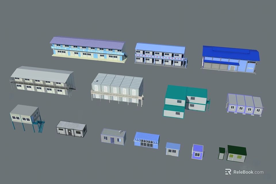 Various Building Models Featuring Different Designs And Colorful Roofs 3d model