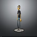 3D Cartoon Character Wearing Black T-shirt With Skull Design Blue Pants Standing on Checkered Base