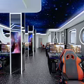 Modern Internet Cafe Interior With Starry Sky Ceiling Gaming Chairs And Computers 3d model