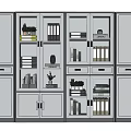 Modern Bookcase Featuring Glass And Wooden Doors Storage Books Decorative Plants Drawers