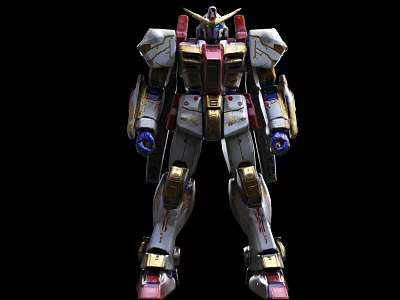 Game And Movie Character White Gold Red Armored Gundam Mecha Standing Pose 3d model