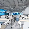 Modern classroom science and technology sense front desk aisle 3d model