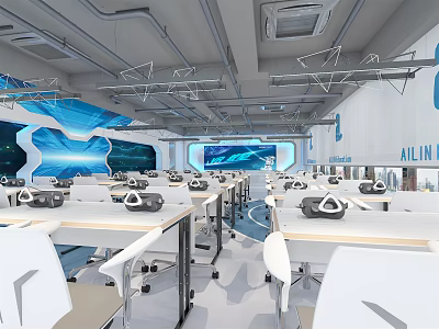 Modern classroom science and technology sense front desk aisle 3d model