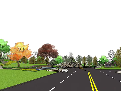 Modern Building Facade Design With Natural Stone Texture And Surrounding Greenery Trees 3d model