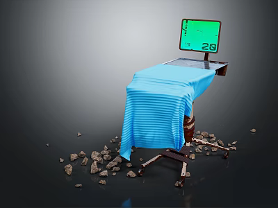 Functional Desk With Green Digital Display Blue Cover Mobile Wheels And Sturdy Frame 3d model